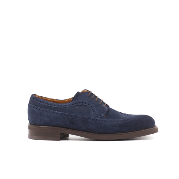 _B2A3253 Long Wing Blucher in Blue Suede